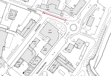 Karttakuvassa punaisella viivalla merkitty kohta tulevista parkkipaikoista.