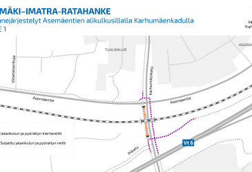 Karttakuva Asemäentien 1. vaiheen liikennejärjestelyistä.