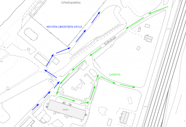 Karttakuva Kosken koulun oppilaiden jättopaikan liikennejärjestelyistä Sulkukujalla.