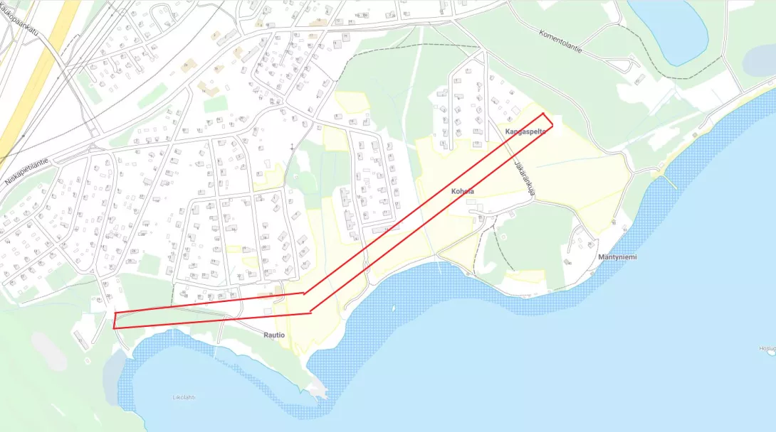 Karttaan on merkattu alue, jossa tehdään savukokeita Isokallion alueella lokakuussa 2024.