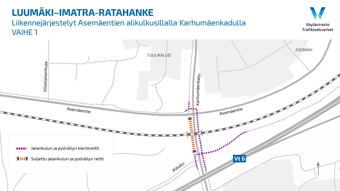 Karttakuva Asemäentien 1. vaiheen liikennejärjestelyistä.